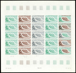 N° 394, + 400/3, les 5 valeurs Coquillage, feuilles complètes de ...