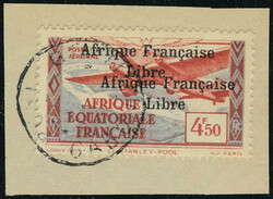 N° 17a, 4F50 avec surcharge double, sur petit fragment, TB, signé A ...