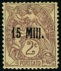 N° 44a, 15m. sur 2c de Port-Saïd, erreur de surcharge, T.B 10% ...