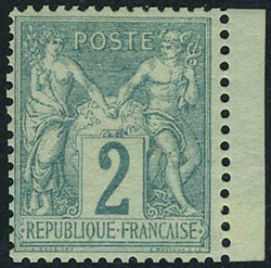 N° 62, 2c vert, type I, BdF, bien centré, charnière légère, TB, ...
