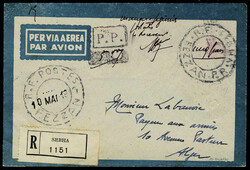 LR de Sebha 10 mai 1943, mention manuscrite manque figurines postales ...