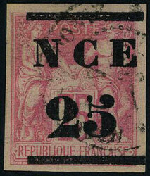 N° 5, 25c sur 75c rose T.B