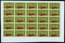 N° 38b, 0p.50 double surcharge, bloc de 25ex, rousseurs sinon T.B. ...