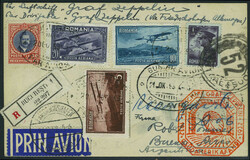 Zeppelin 9 SAF 1932, CP illustrée recommandée càd Bucuresti 21 OK ...