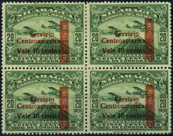 N° 126, 10c s/20c vert Servicio Centroamericano, Bloc de 4, TB, RRR, ...