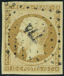 N° 9, 10c bistre jaune, OBL PC, TB, signé Thiaude 10% discount for ...