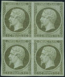 N° 11, 1c olive, bloc de 4, quelques froissures de gomme habituelles ...