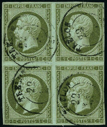 N° 11, 1c olive bloc de 4, OBL CàD, TB, signé Calves 10% discount ...