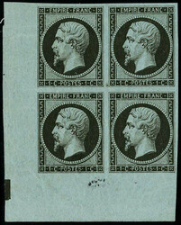 N° 11a, 1c bronze, bloc de 4, grand CdF avec carré de repère, ...