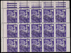 N° 109d, 8F COQ, bloc de 15, piquage à cheval, BDF, TB