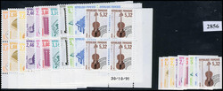 N° 214/223 + 213A, L'ensemble en blocs de 4 coin daté + 1 série ...