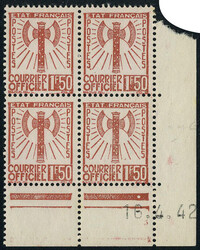 N° 8, 1F50 brun rouge bloc de 4 CD 16.4.42, T.B