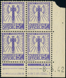 N° 10+12, 3F et 5F Francisque et blocs en 4 coins datés, TB