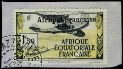 N° 14, 1F50 Afrique Française Libre, OBL sur petit fragment, TB, ...
