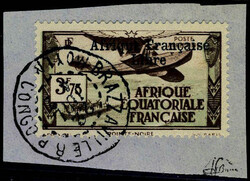 N° 16, 3F75 Afrique Française Libre, sur petit frgt, TB, signé JF ...