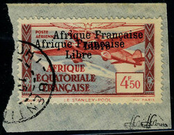 N° 17a, 4F50 Afrique Française Libre, surcharge double, sur petit ...