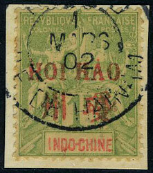 N° 14, 1F olive, OBL s/fragment, TB