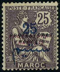 N° 45d, 25 s/25 double surcharge noire et rouge, TB