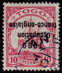 N° 45a, 10pf. rouge, filigrane losanges, surcharge renversée, SUP, ...