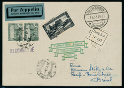 Zeppelin 2 SAF 1933, CP recommandée de Tunis 29.V.33 càd de transit ...