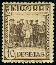 N° 26A, 10 Ptas brun jaune, dentelé 14, TB