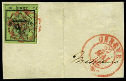 N° 1A, Demi double de Genève (gauche), OBL Rosette s/Frgt Genève ...