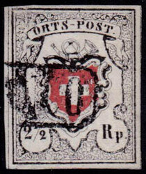 N° 13, 2 1/2 Rp ORTS-POST, 4 grandes marges, signé Calves + cert. ...