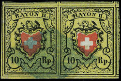 N° 15, 10 Rp, paire horizontale avec tous les voisins, marges ...