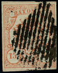 N° 22, 15rp rouge, grandes marges, TB, signé Brun