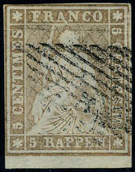 N° 26d, 5r brun, fil de soie vert, TB, signé + cert. Weid - ...