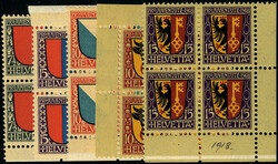 N° 168/69 + 176/78, Pro Juventute 1918 et 1920 en blocs de 4 CdF, TB ...