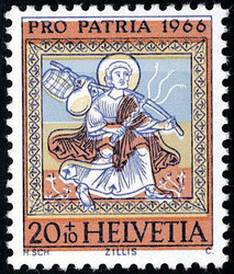 N° 771, 20 + 10 PRO PATRIA 1966 fond bleu décalé, cat. suisse ...