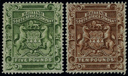 N° 10, + N°11, 5£ olive et 10£ brun-rouge, TB