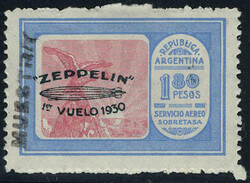 N° 19A, 20c, 50c 1p et 3,60p surcharge Zeppelin bleu + 20c, 50c 90c, ...