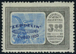 N° 19A/F, la série Zeppelin surcharge bleue, TB, dentelure ...