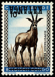 N° 6, 10c Antilope, surcharge renversée, infime adhérence, TB