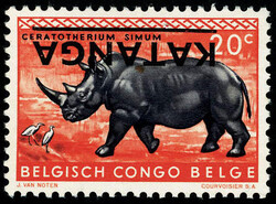 N° 7, 20c Rhinocéros, surcharge renversée, TB