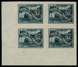 N° 6, 15c bleu Train, bloc de 4 ND sans surcharge, T.B