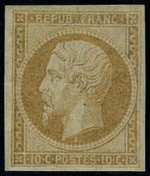 N° 9, 10c bistre-jaune restauré, aspect TB, certificat Brun