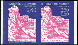 N° 2991Aa, Journée du Timbre 1996, la paire non-dentelée, TB