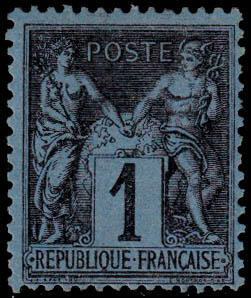 N° 84, 1c noir s/bleu de Prusse, très belle nuance, bon centrage, ...