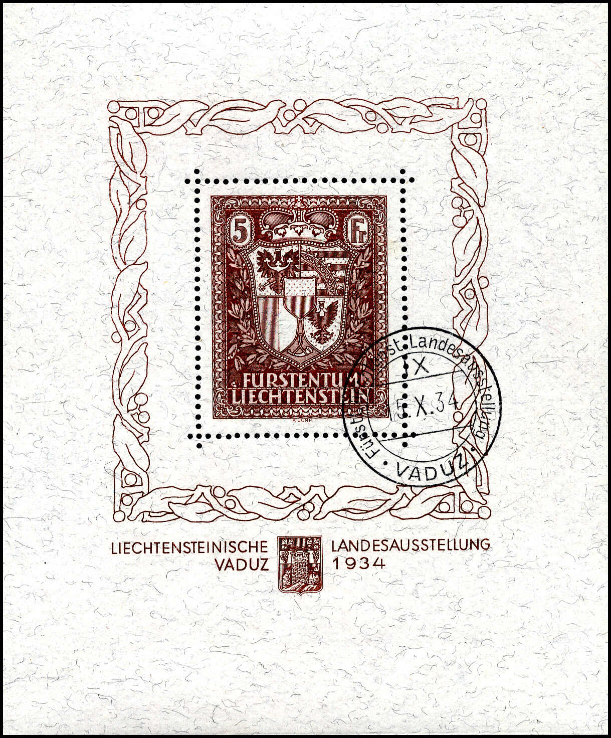 1934, VADUZ-Block mit Sonder-Stempel 15.X.34, tadellos. Attest BP.  ...