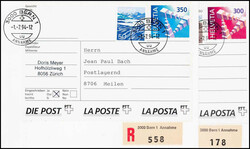 1994, vorfrankierte Adress-Etiketten, 3 und 3.50 Fr. auf R-FDC mit ...