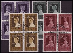 1955, 10 J. Rotes Kreuz, Viererblock-Serie mit ET-S-Stempel SCHAAN 14 ...