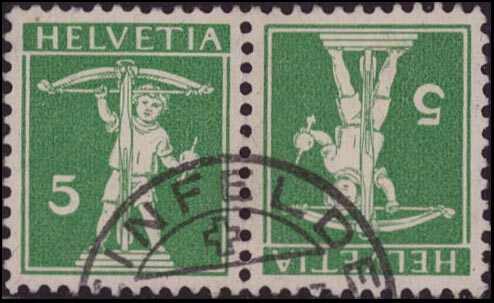 5 + 5 Rp. grün, Tellknabe, Type 2, sauber entwertet WEINFELDEN, ...