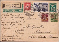 10 Rp.-Postkarte mit Bild: Centovalli, 60 Rp.-Pro Juventute-Frankatur ...