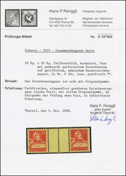 20 + 20 Rp. karminrot, sämisch, farbfrisches, einwandfrei gezähntes ...