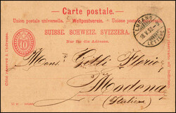 1892, 10 Rp. karmin, schwarzer Zudruck LUGANO (Cravé par G. ...