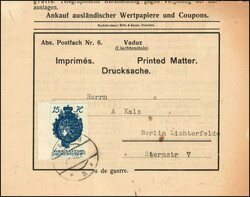 15 Heller stahlblau auf Erstausgabe FÜRSTENTUM LIECHTENSTEIN / ...