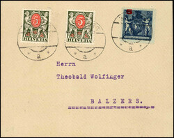 15 Rp.-Frankatur, Aufbrauchsausgabe 5 a. 7½ Rp. dunkelblau mit ...
